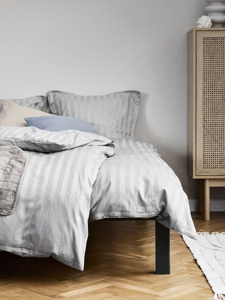 Nell (Tone on Tone Striping) Cotton Sateen Light Gray Duvet Cover