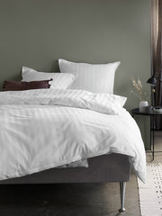 Nell (Tone on Tone Striping) Cotton Sateen White Duvet Cover