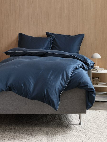 Sanna (Contrast Piping) Cotton/Bamboo Sateen Dark Blue Duvet Cover