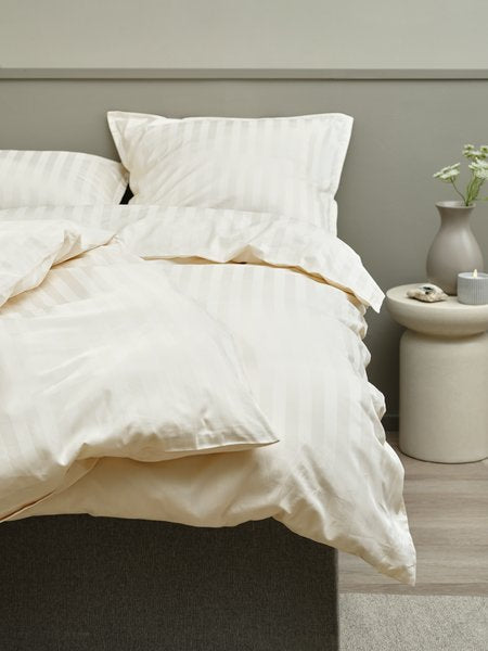Nell (Tone on Tone Striping) Cotton Sateen Beige Duvet Cover