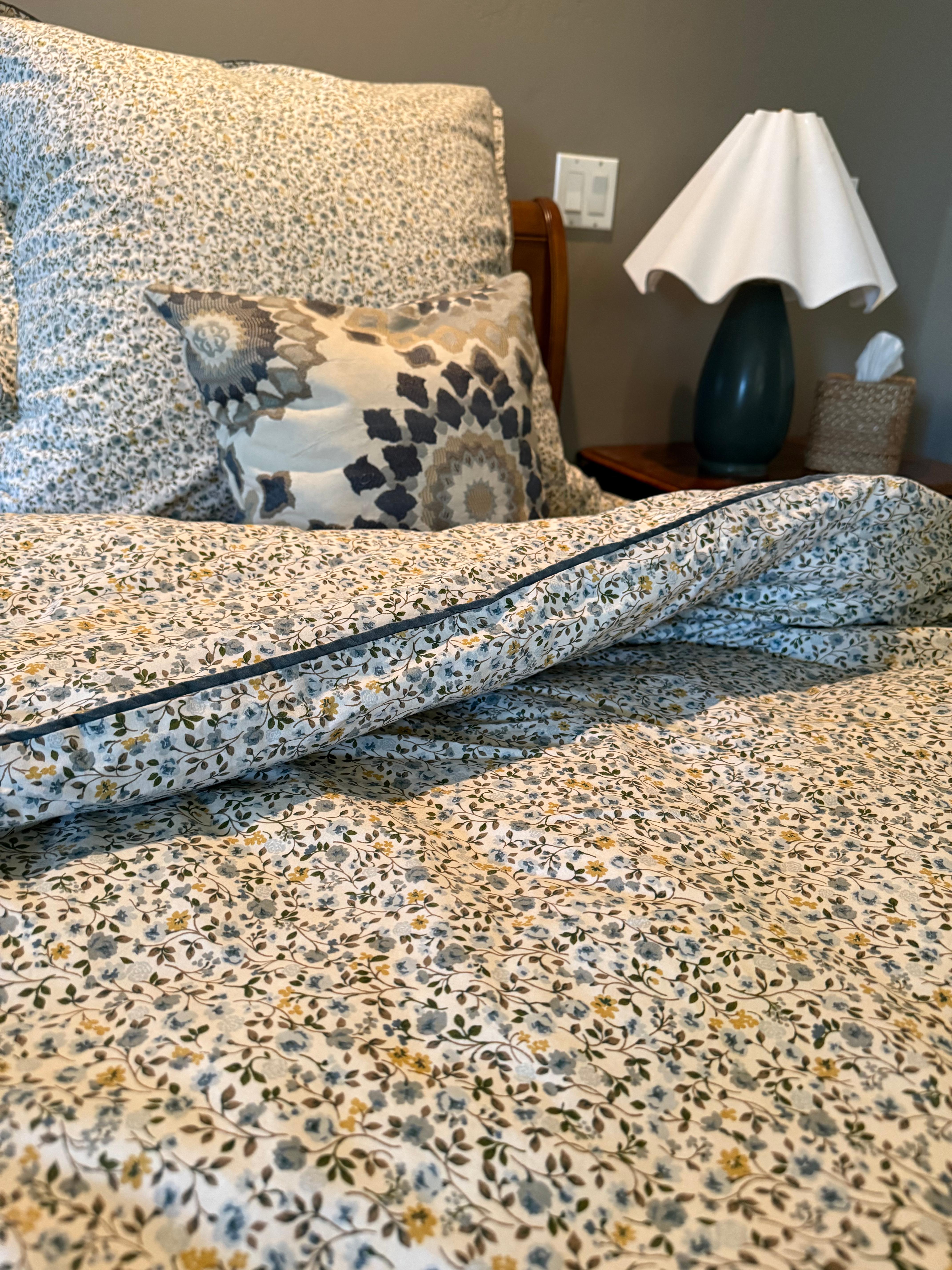 EMILY Percale Cotton Blue/Floral European Single Duvet Cover